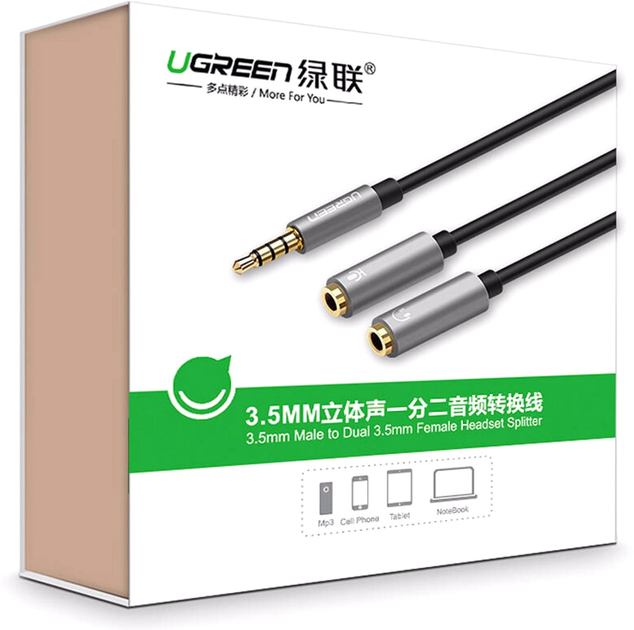 Інсертний кабель Ugreen AV116 3.5 мм to 2RCA Audio Cable 1 м Black (904019671/10749) - зображення 3