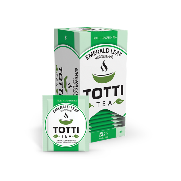 Чай зеленый пакетированный TOTTI TEA Изумрудный лист 2 г х 25 шт - Фото 1 Чай зеленый пакетированный TOTTI TEA Изумрудный лист 2 г х 25 шт - изображение 1