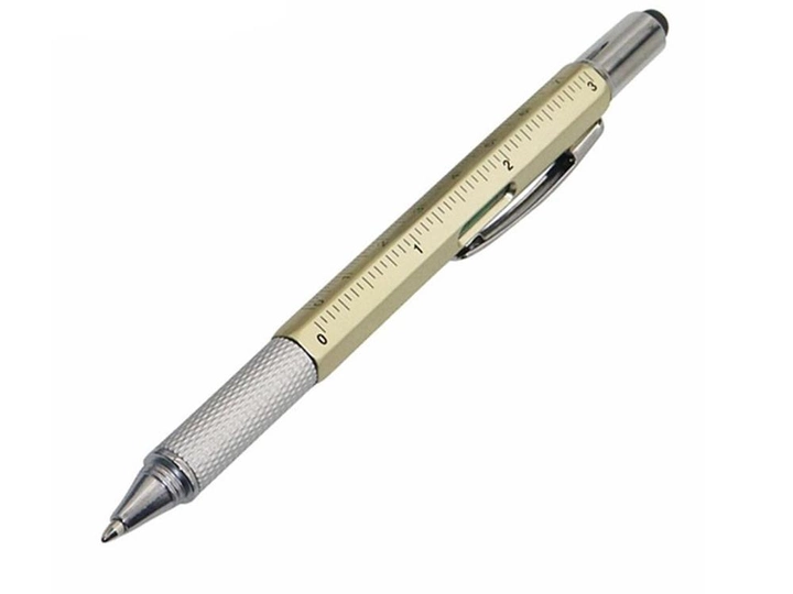 Кулькова ручка Genkky З викруткою, стилусом, лінійкою і рівнем Синє чорнило Золотий (1004-446-04) - зображення 1