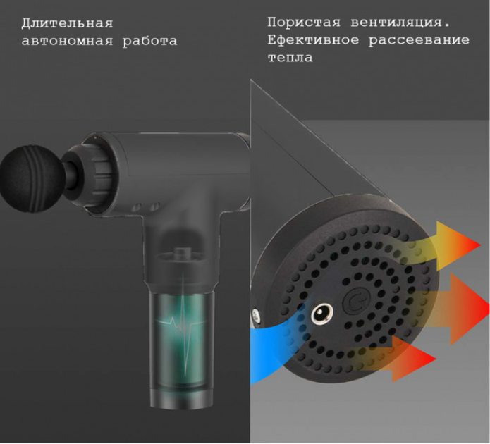 Масажний ударний пістолет Fascial Gun HF-280 (W-08) Масажер ручний для тіла 4 насадки - зображення 4