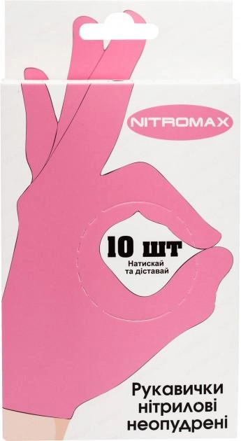 Одноразові рукавички Nitromax нітрилові без пудри 10 шт Рожеві, розмір S - зображення 1