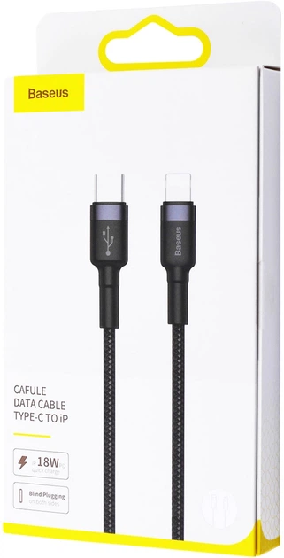 Кабель Baseus Cafule Type-C to Lightning PD 18 W 1 м CATLKLF-G1 Black-Grey (CATLKLF-G1) - зображення 2