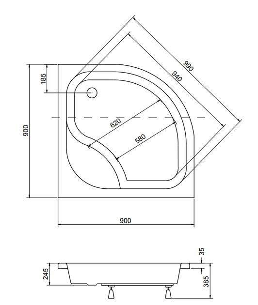 Душевой поддон Besco DIPER 1 90x90 (BAD-90-NK) - изображение 7
