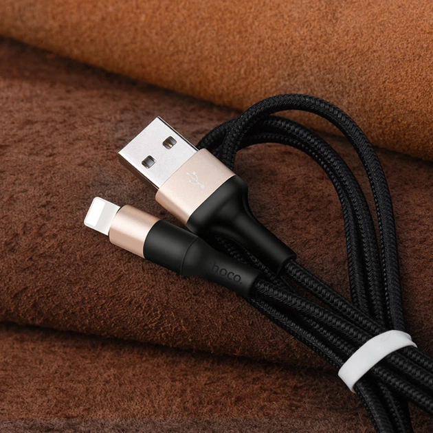 Кабель Hoco X26 USB to Lightning 1m черно-золотистый - Фото 2 Кабель Hoco X26 USB to Lightning 1m черно-золотистый - изображение 2