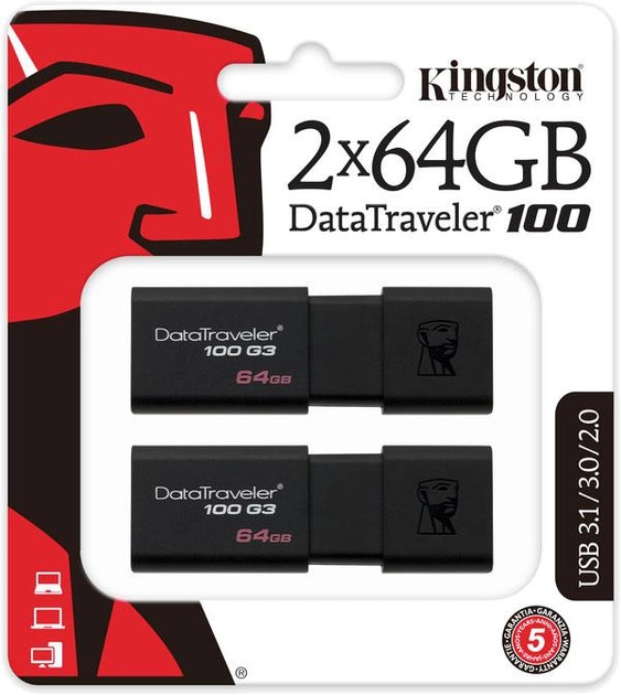 Kingston DataTraveler 100 G3 2x64GB USB 3.0 (DT100G3/64GB-2P) - изображение 1