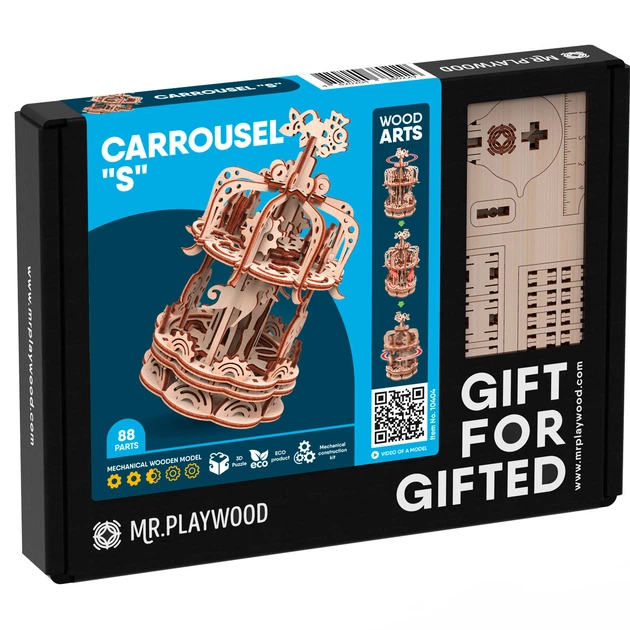 Puzzle 3D Mr. Playwood Mechaniczny Karuzela S Drewniany 88 elementów (10030) (4820204380229) - obraz 7