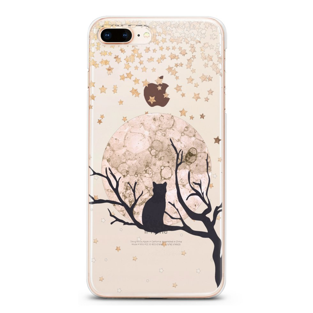 Чехол силиконовый для Apple iPhone (Кот и луна) 8+ Plus айфон плюс ...