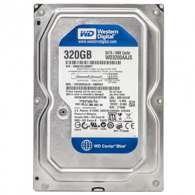Жесткий диск Western Digital Caviar Blue 320GB 7200prm 8MB 3.5 SATAII заводское восстановление (WD3200AAJS-FR) - Refurbished - изображение 1