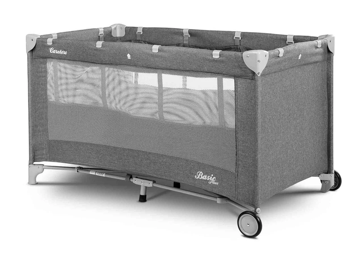 Манеж-кроватка 2 в 1 Caretero Basic Plus с колесами и матрасом + сумка для транспортировки Темно-серый - изображение 2