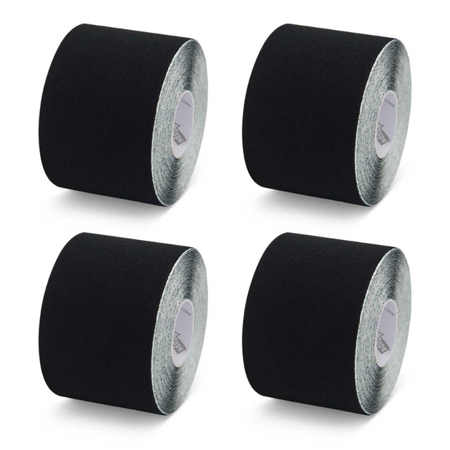 Хлопчатобумажные кинезио тейпы K-Tape Black, 5 см х 5 м, черный, упаковка 4 шт (100144) - изображение 1