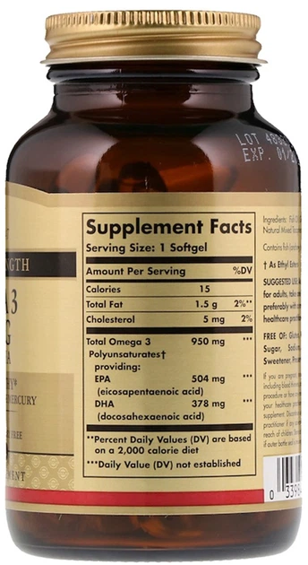 Suplement diety Solgar Triple Strength Omega-3, EPA i DHA 950 mg 50 kapsułek (0033984020573) - obraz 2