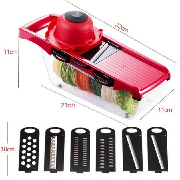Безопасный мультислайсер для шинковки овощей и фруктов Mandoline Slicer с контейнером 6 in 1 - изображение 3