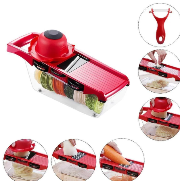 Безопасный мультислайсер для шинковки овощей и фруктов Mandoline Slicer с контейнером 6 in 1 - изображение 5