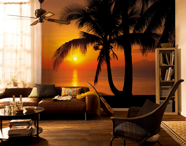 Фотообои бумажные Komar Palmy Beach Sunrise (Восход солнца на пляже + пальмы) 368x254 см 8 сегментов (8-255) - изображение 3