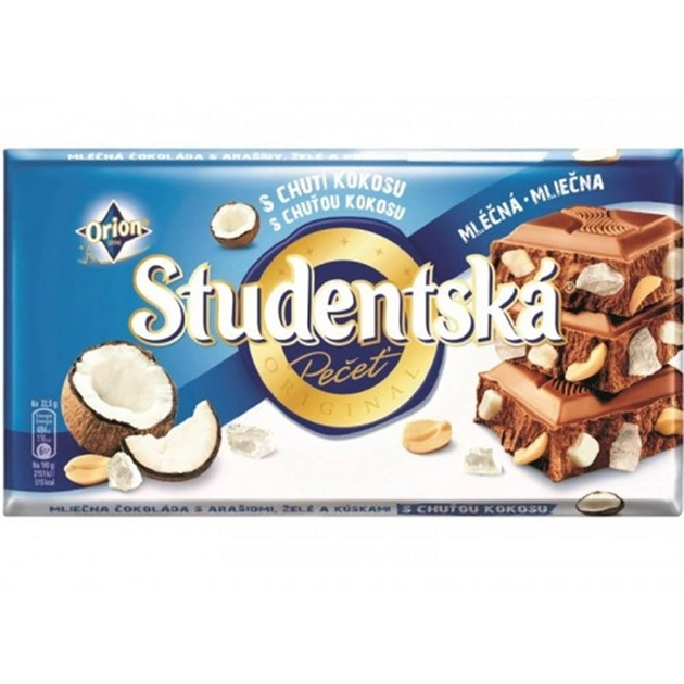 Молочный шоколад с арахисом, кокосом Studentska pacet 180г (00-00000064) 