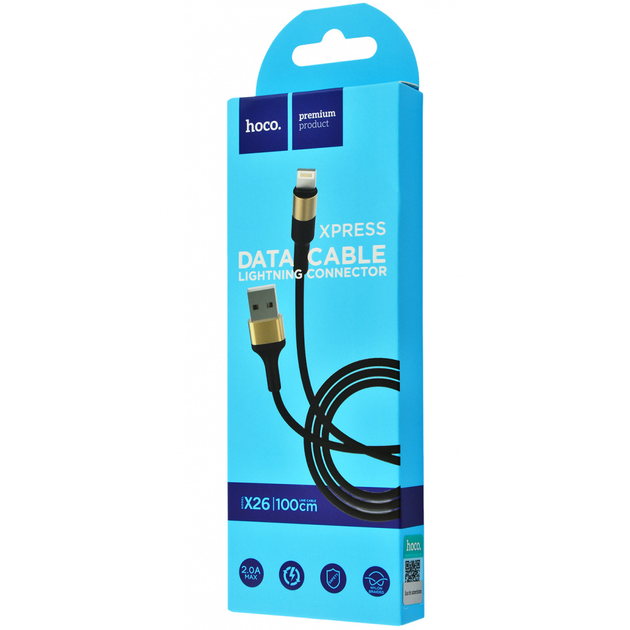 Дата кабель Hoco Xpress X26 Lightning Cable (1m) Чорний / Золотий низькі ціни, кредит, оплата