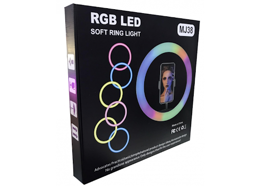 Кільцева світлодіодна LED лампа RIAS MJ38 RGB 38см Різнобарвна з держателем USB управління на проводі - зображення 2