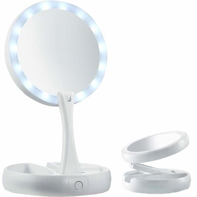 Складное зеркало для макияжа с LED подсветкой и увеличением