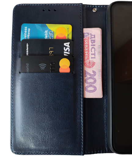 Чохол Fiji Leather для Xiaomi Poco F2 Pro книжка з візитницею темно-синій - Фото 2 Чохол Fiji Leather для Xiaomi Poco F2 Pro книжка з візитницею темно-синій - зображення 2