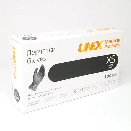 Перчатки нитриловые Unex размер XS 100 шт Черные - изображение 1