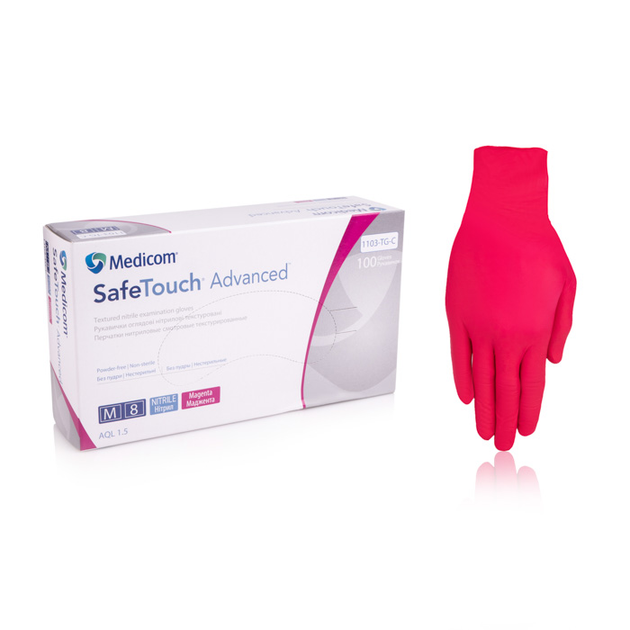 Перчатки нитриловые Medicom M100 шт манжета Розовый (MedicomмаджентаM) - изображение 1
