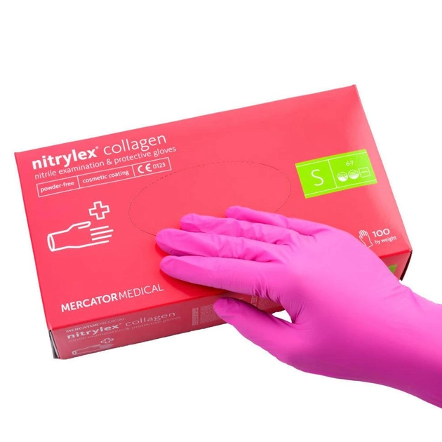 Перчатки нитриловые текстурированные Medicom S 100 шт/уп манжета Розовый (MedicomмаджентаS) - изображение 1