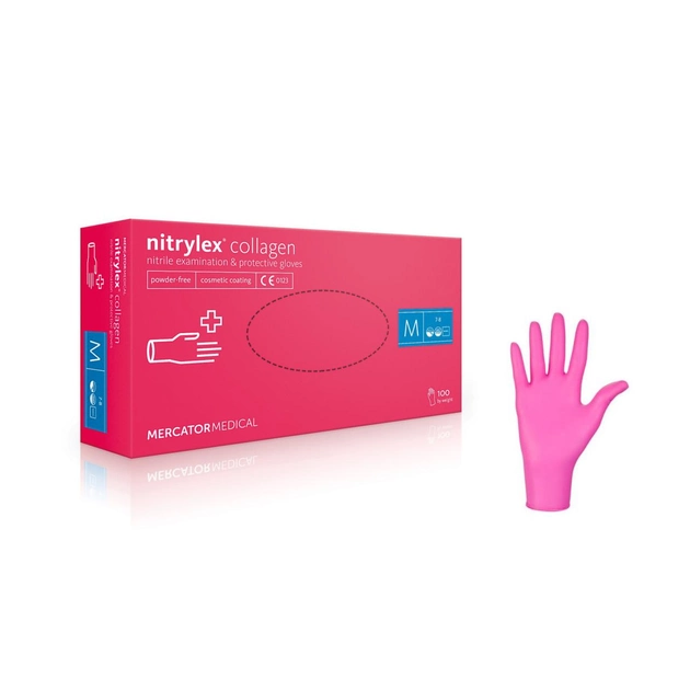 Перчатки нитриловые Mercator Medical Nitrylex Collagen М нестерильные неопудренные 50 пар/уп Розовые - изображение 1