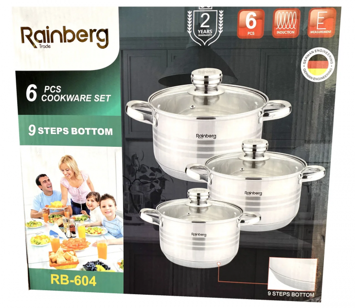 Набор кастрюль из нержавеющей стали Rainberg RB-604 для всех типов плит 6 предметов - изображение 5