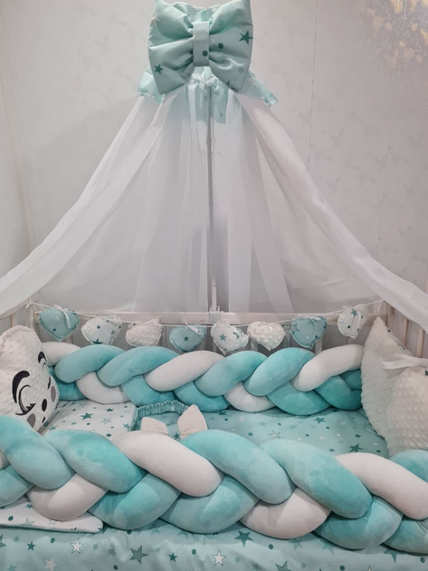 Бортики в кроватку для новорожденных для мальчика / Бортики в кроватку голубые / Подушки игрушки