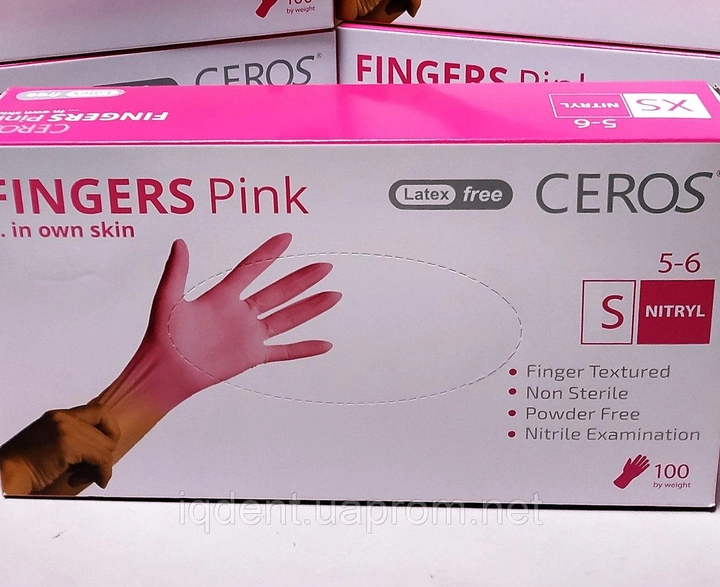 Рукавички нітрилові Ceros Fingers розмір XS black 100 шт Рожевий - зображення 1
