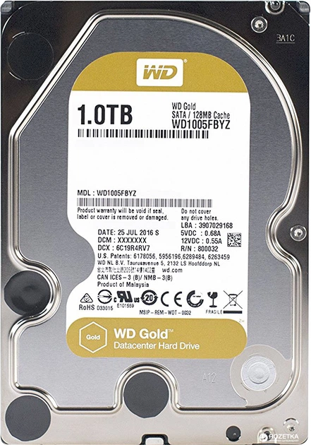 Жорсткий диск Western Digital Gold 1TB 7200rpm 128MB WD1005FBYZ