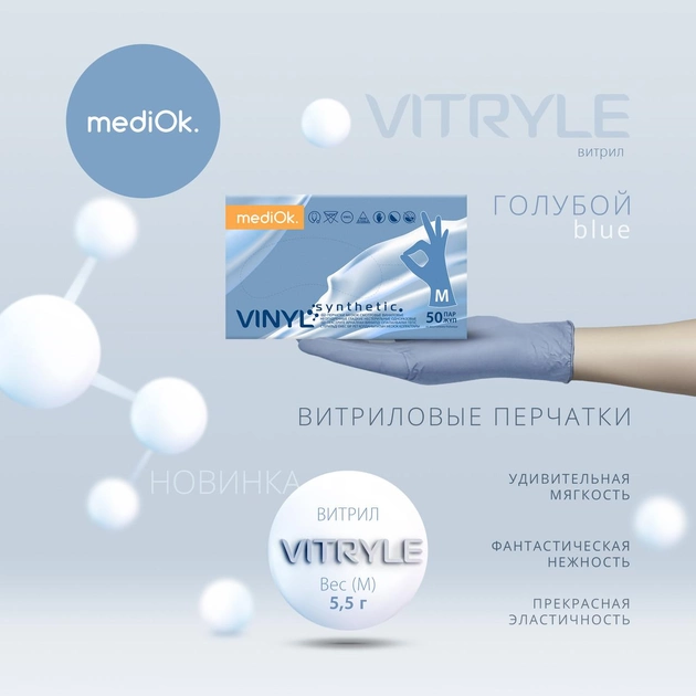 Перчатки медицинские Нитрил+Винил (Витрил), S, MediOk - изображение 3