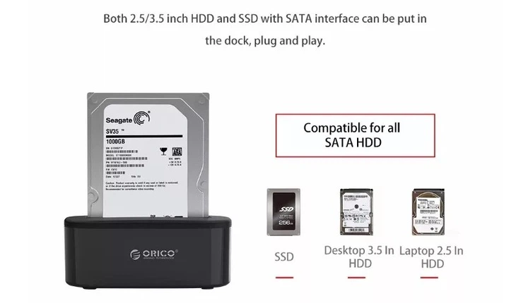 Док станція Orico 6218US3 для 2.5"/3.5" HDD/SSD USB 3.0 - Фото 4 Док станція Orico 6218US3 для 2.5"/3.5" HDD/SSD USB 3.0 - зображення 4