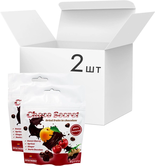 Упаковка фруктов сушеных в шоколаде Spektrumix Choco Secret Черешня и абрикос с имбирем в черном шоколаде 50 г х 2 шт (2000001287101) - изображение 1