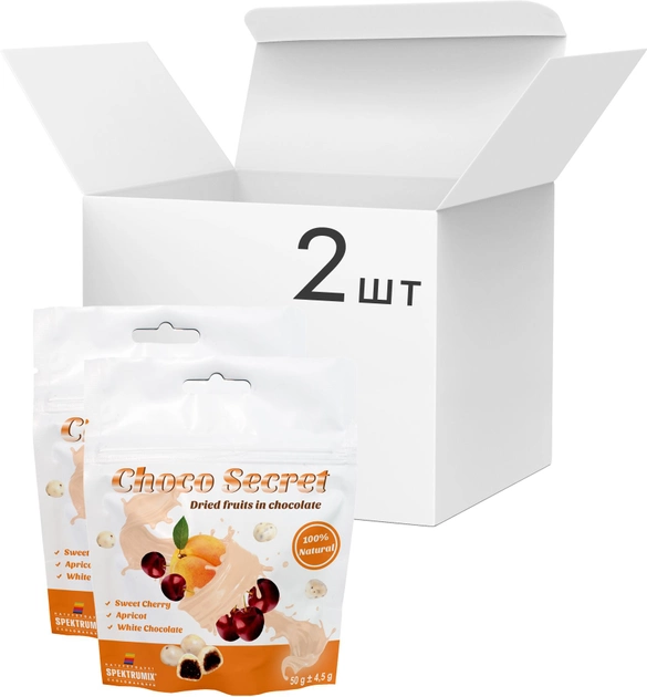 Упаковка фруктов сушеных в шоколаде Spektrumix Choco Secret Черешня и абрикос в белом шоколаде 50 г х 2 шт (2000001289006) 