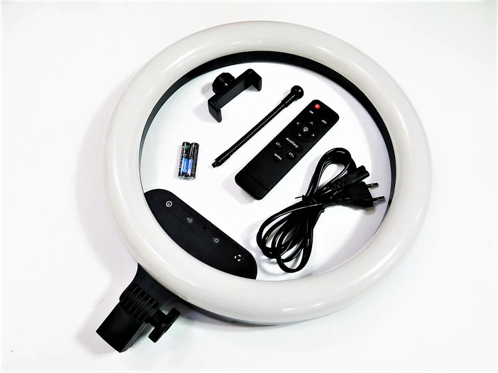 Кольцевая LED лампа селфи подсветка набор блогера Ring Light AL-360 36см 220V с 1 креплением для телефона + пульт - Фото 10 Кольцевая LED лампа селфи подсветка набор блогера Ring Light AL-360 36см 220V с 1 креплением для телефона + пульт - изображение 10