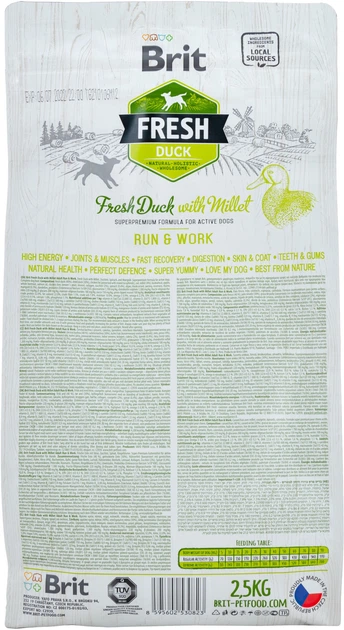 Sucha karma dla dorosłych aktywnych psów wszystkich ras Brit Fresh Adult Run & Work Kaczka z prosem 2.5 kg (8595602530823) - obraz 2