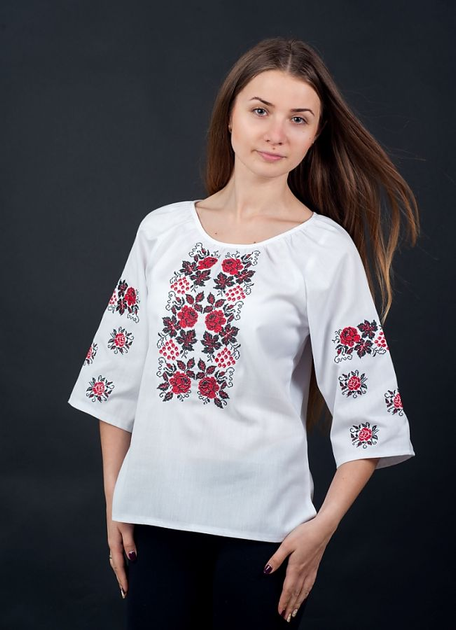 Вышиванка Vyshyvanka "Розы и калина" 48 Белая 0078р.3/4 
