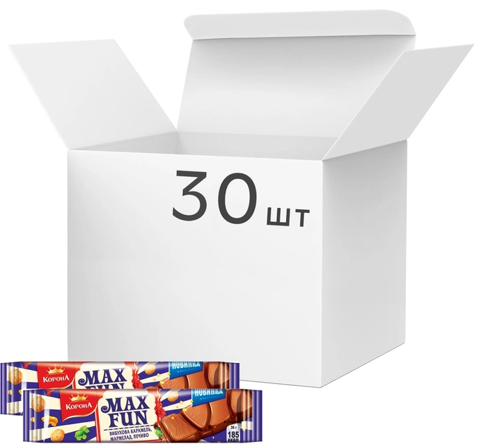 Акция на Упаковка молочних батончиків Корона з мармеладом, печивом і карамеллю 38 г х 30 шт от Rozetka