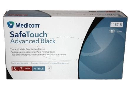 Рукавички нітрилові MEDICOM SafeTouch Black S 100 шт Чорні - зображення 1