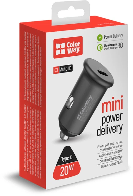 Автомобильное зарядное устройство ColorWay 1USB Power Delivery Port USB Type-C (20W) Grey (CW-CHA028PD-GR) - изображение 6