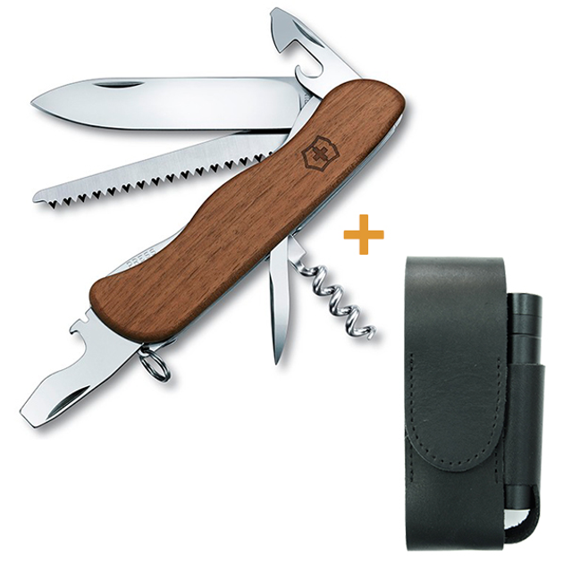 Комплект Ніж Victorinox Forester Wood 0.8361.63 + Шкіряний чохол + Ліхтар - зображення 1