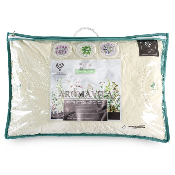 Подушка ортопедична IDEIA Aromavita 50х70 з гречаною лузгою, гречане лушпиння, гречиха, з гречкою, з гречаним лушпинням та саше з травами - зображення 4