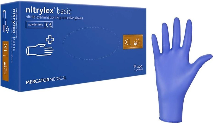 Рукавички Mercator Medical Nitrylex basic розмір "ХL" нітрилові неопудрені текстуровані (100шт-50пар) Сині - зображення 1