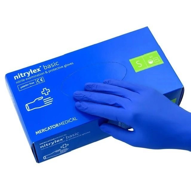 Одноразовые нитриловые перчатки Mercator Medical Nitrylex Basic S синие 100 шт - изображение 1