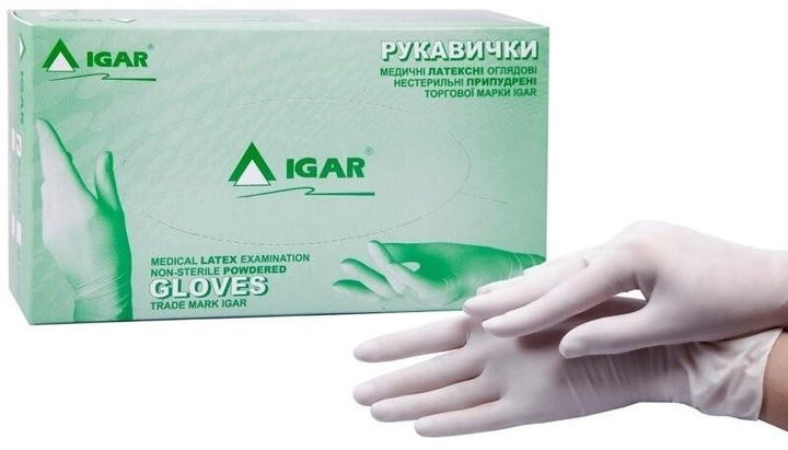 Рукавички латексні опудренниє IGAR Gloves (100шт/уп) розмір L - зображення 1