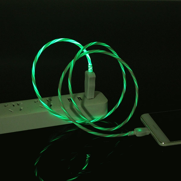 Micro USB кабель со струящейся подсветкой 2А, 1м - высокое качество - зеленый - изображение 4