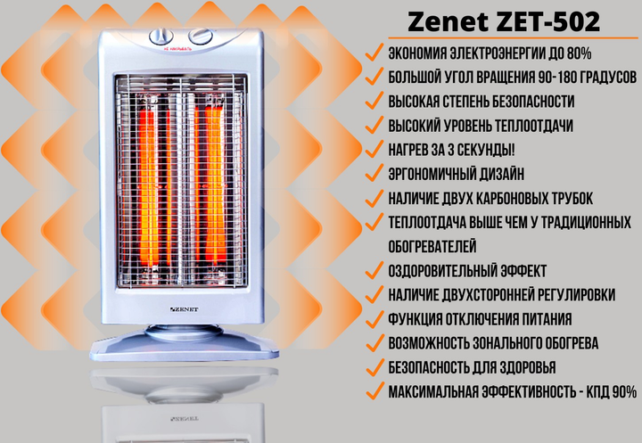 Инфракрасный Обогреватель Карбоновый 1200 Вт до 40 кв.м Zenet ZET-502 Напольный Электрический обогреватель - изображение 10