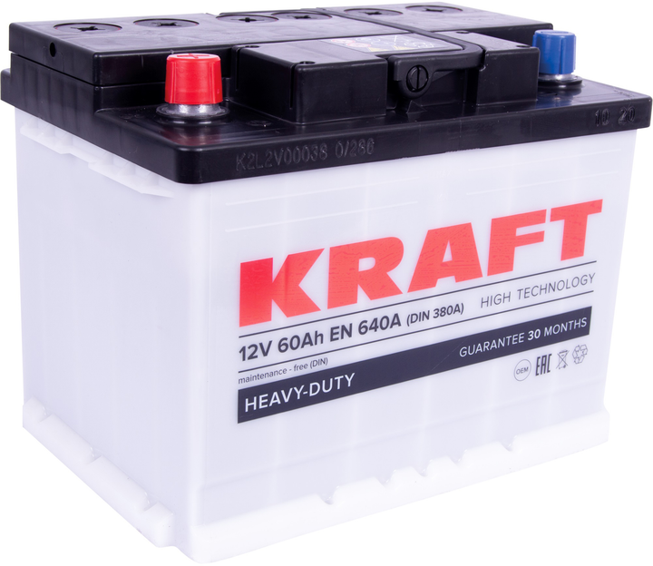 Автомобильный аккумулятор Kraft 60Ah (+/-) (640EN) 242 х 175 х 190 мм ...