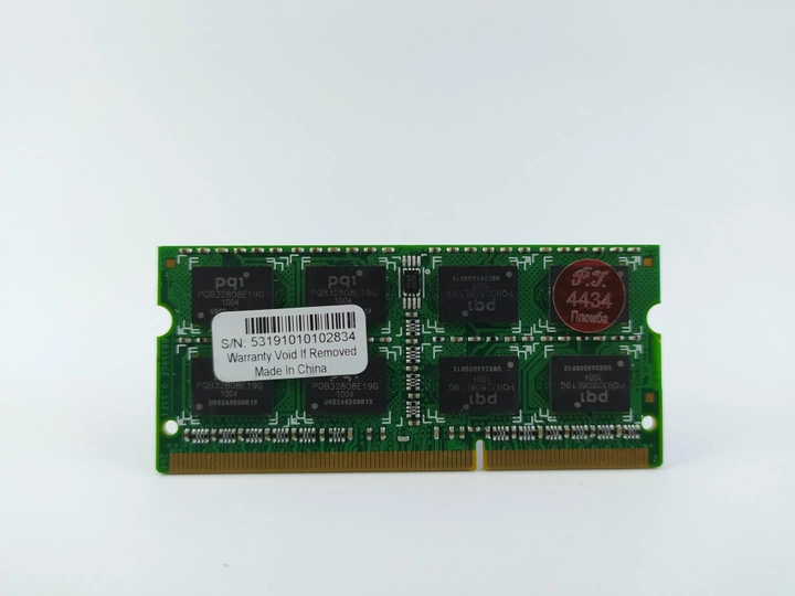 Оперативная память для ноутбука SODIMM PQI DDR3 2Gb 1066MHz PC3-8500S (MFCBG423PA) 4434 Б/У - изображение 2